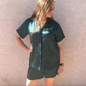 vintage hunter green silk pajama set